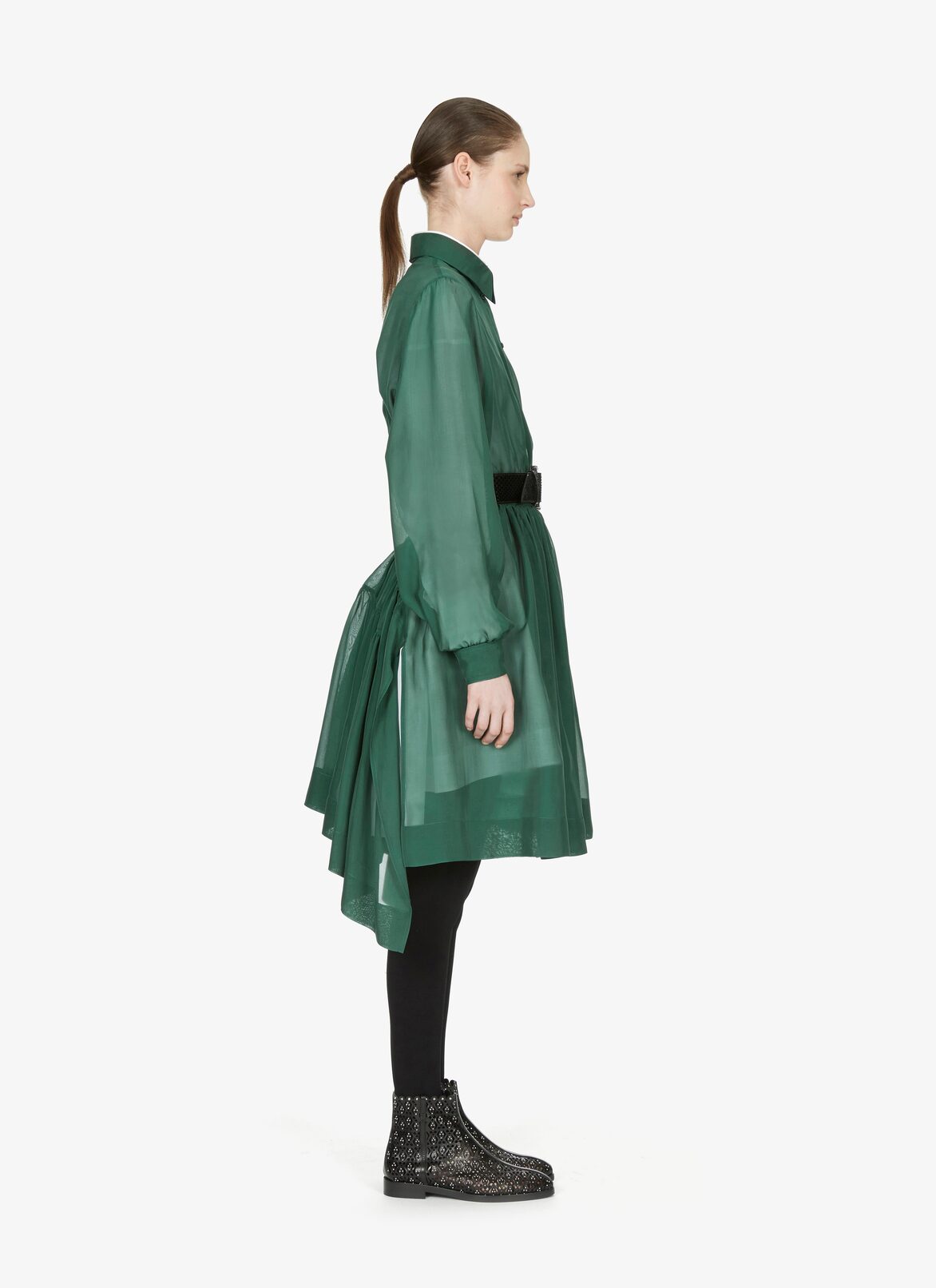 LONG SLEEVE DRESS MOUSSELINE GREEN EMPIRE ALAÏA GREEN  LONG SLEEVE DRESS MOUSSELINE GREEN EMPIRE